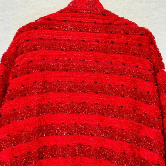 Vtg Ugly Sweater Red Bomber Jacket Full Zip Christmas Fluffy Cozy Oversized Sz L - Picture 3 of 10